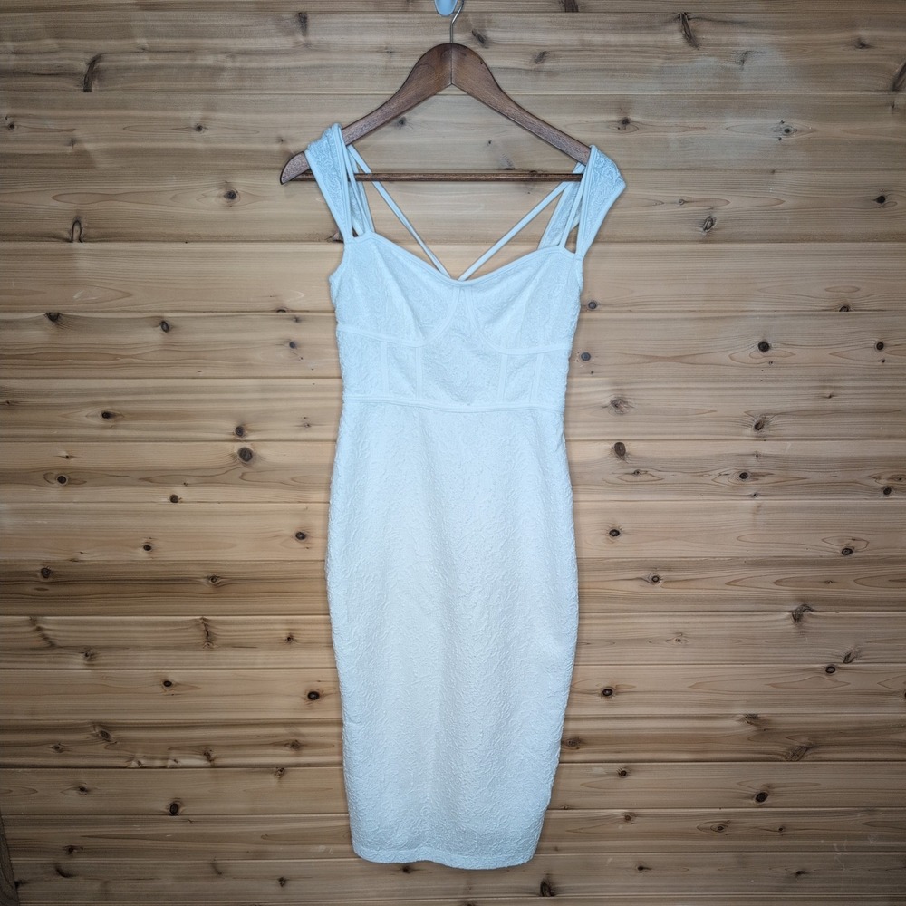 By‎ Anthropologie White Textured Jacquard Corset Midi Dress OB1465464 Small